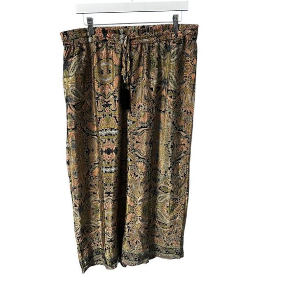 Philosophy Wide-Leg Pants Woman 1X Paisley Print Elastic Waist Cotton Blend BOHO - Picture 3 of 6